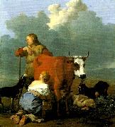 Karel Dujardin bondflicka mjolkande en ko France oil painting artist